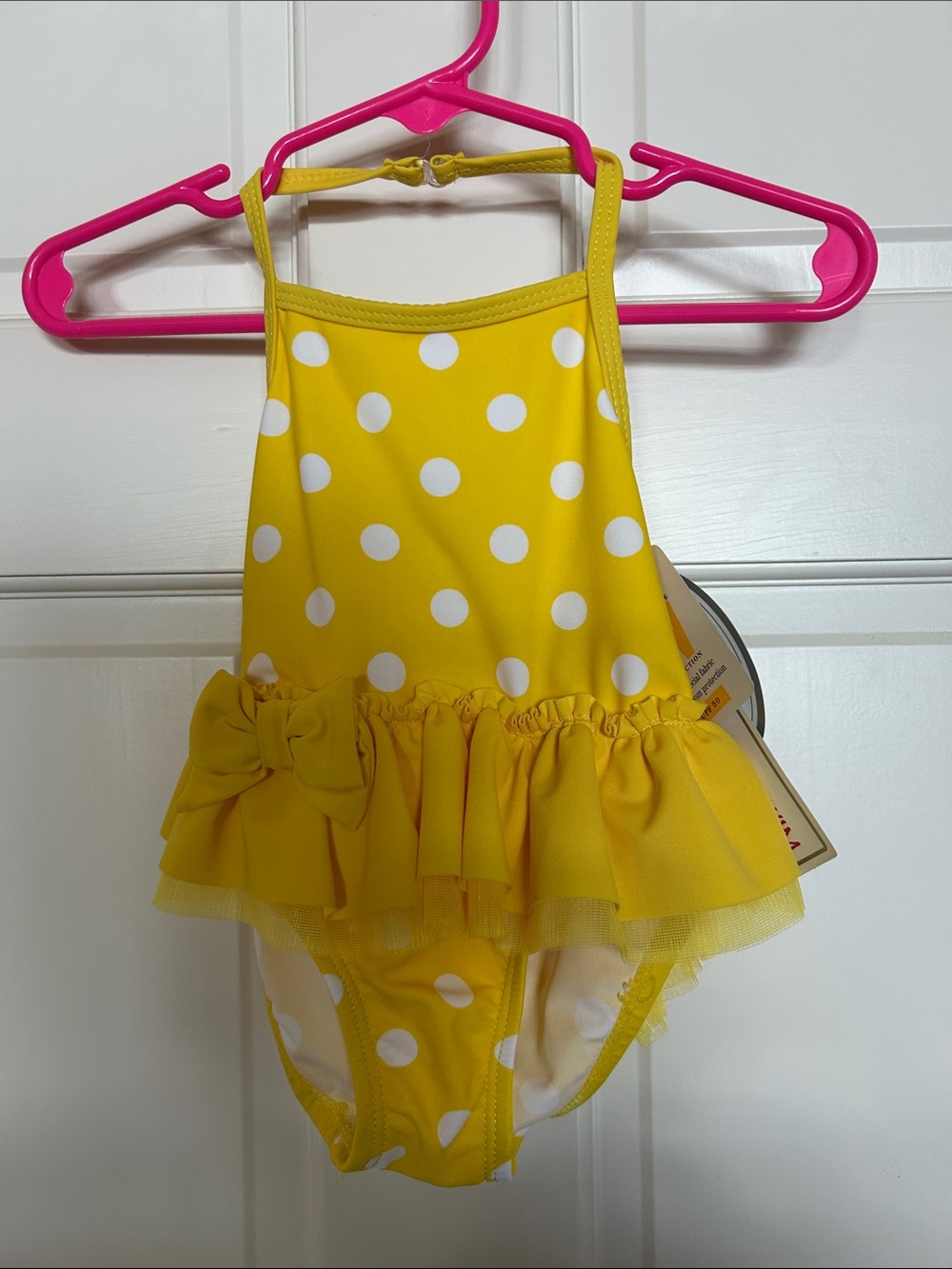 Koala Kids Yellow and White Polka Dot Ruffle Swimsuit